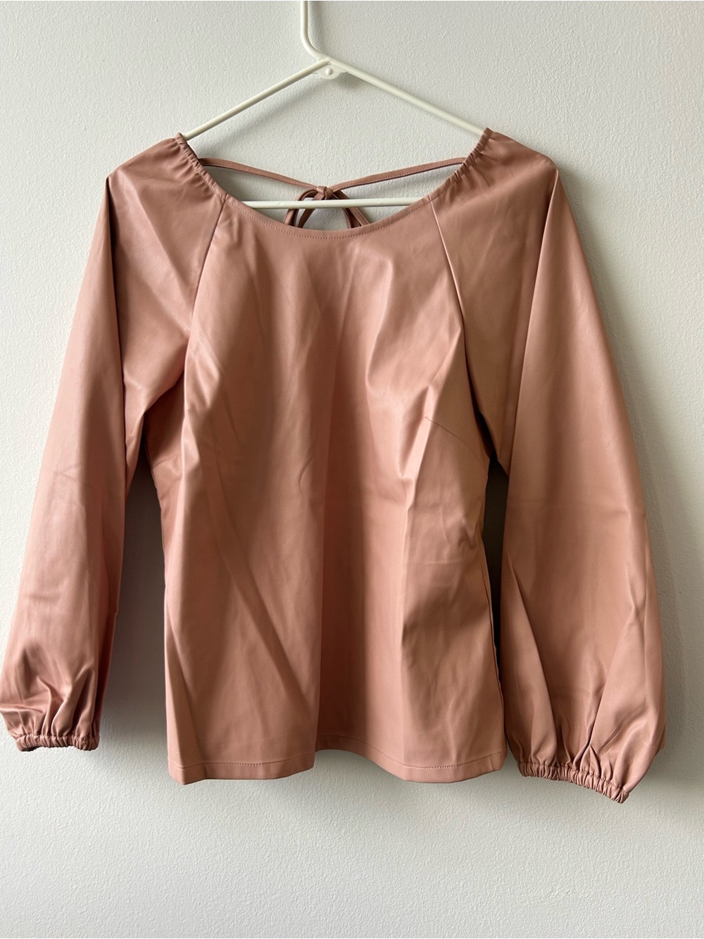 J. Crew Blush Blush Faux Leather Long-Sleeve Open Back Back Tie